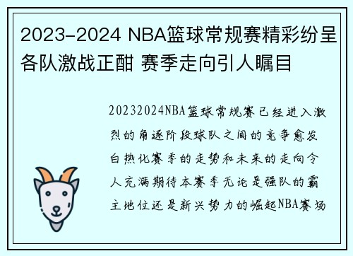 2023-2024 NBA篮球常规赛精彩纷呈 各队激战正酣 赛季走向引人瞩目